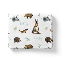 Load image into Gallery viewer, personalised baby name blanket swaddle gift baby shower boy kangaroo koala echidna wombat animals fast turnaround afterpay
