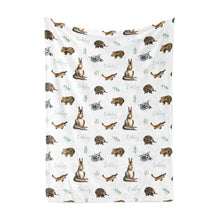 Load image into Gallery viewer, personalised baby name blanket swaddle gift baby shower boy kangaroo koala echidna wombat animals fast turnaround afterpay
