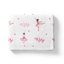 Load image into Gallery viewer, personalised baby name blanket swaddle gift baby shower girl pink ballerinas fast turnaround afterpay
