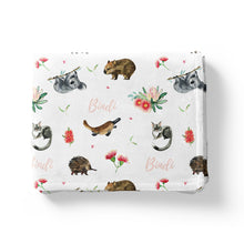 Load image into Gallery viewer, personalised baby name blanket swaddle gift baby shower boy australian animals floral fast turnaround afterpay
