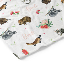Load image into Gallery viewer, personalised baby name blanket swaddle gift baby shower boy australian animals floral fast turnaround afterpay
